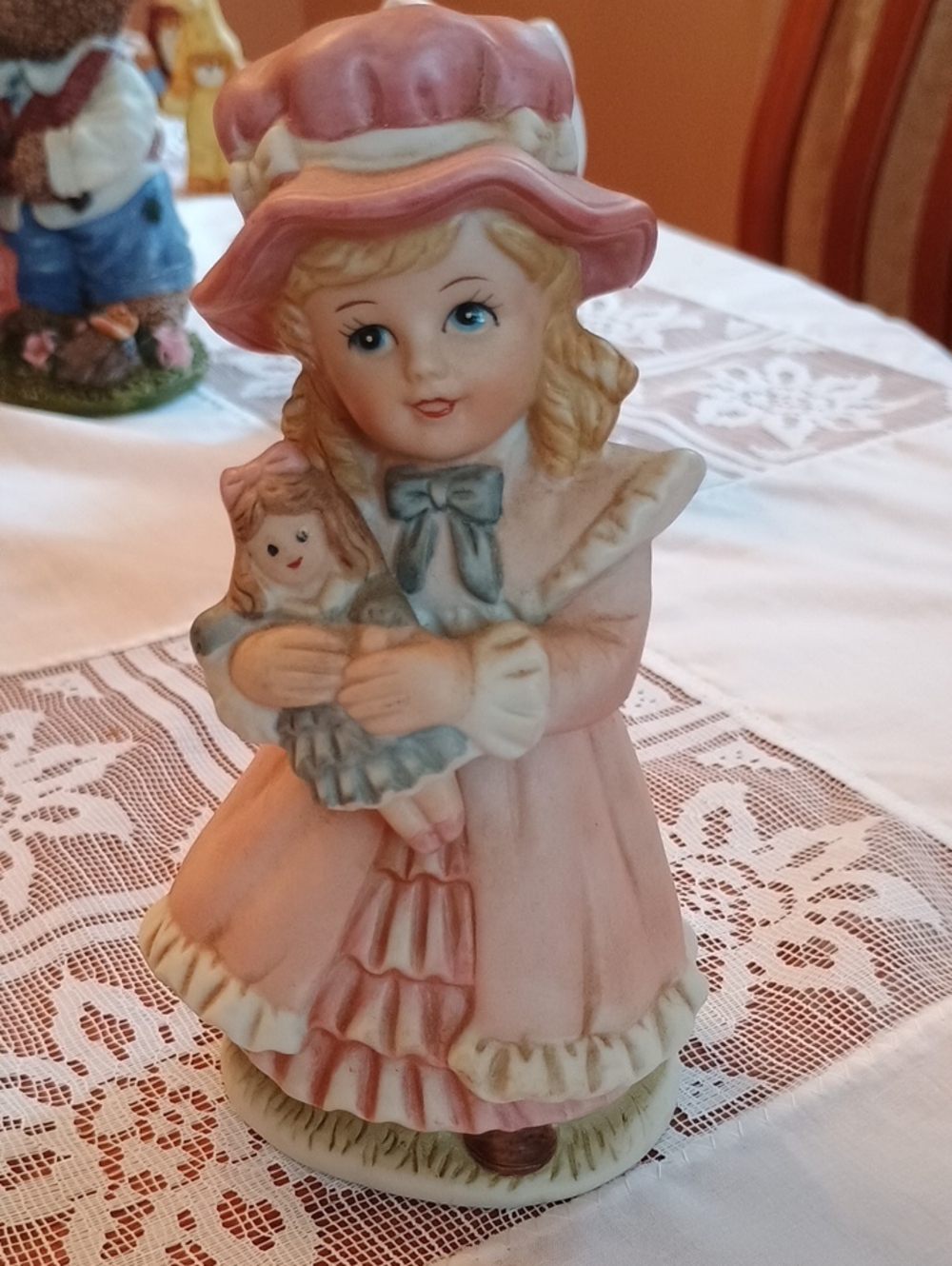 Vintage Homco Figurine Pink Girl Holding Doll Victorian #1419 5.5 x 3.5